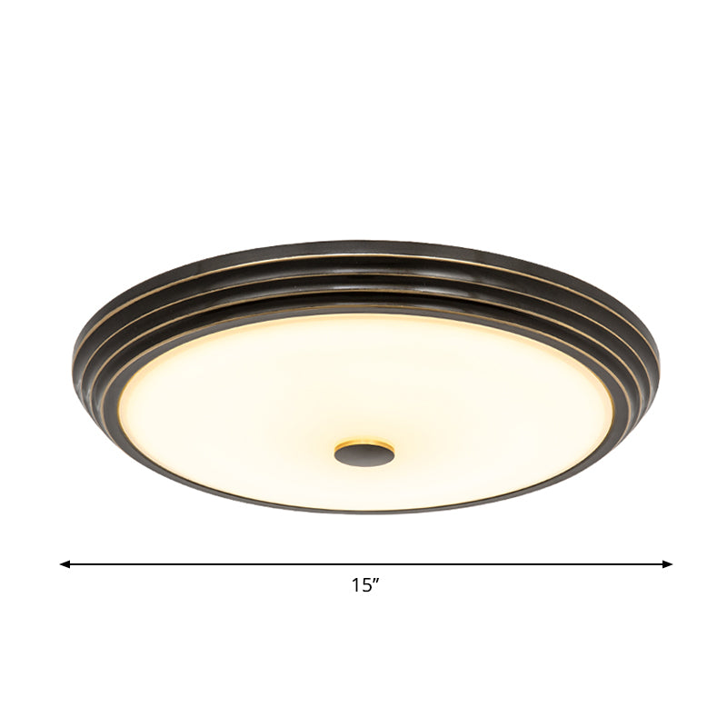 14’/15’/19’ Wide Black Country Style Circular Led Flush Ceiling Lighting With Opal Glass - Mount