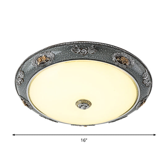 Traditional Frosted Glass Dome Shade Flush Mount Fixture - Led Grey Ceiling In Warm/White Light
