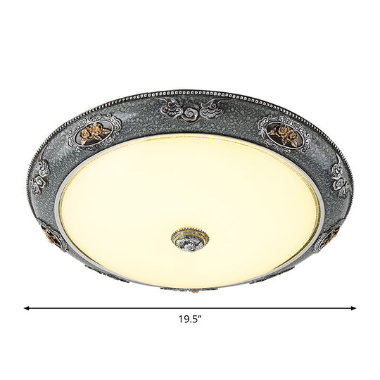 Traditional Frosted Glass Dome Shade Flush Mount Fixture - Led Grey Ceiling In Warm/White Light