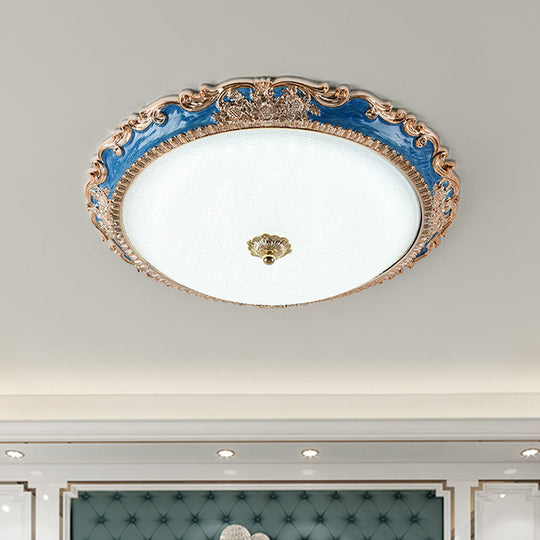 14/16/19.5 Led Bowl Flush Mount Lamp Countryside Red/Blue Finish Ceiling Light For Bedroom Blue / 14