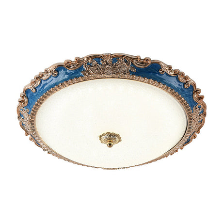 14/16/19.5 Led Bowl Flush Mount Lamp Countryside Red/Blue Finish Ceiling Light For Bedroom