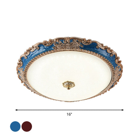 14/16/19.5 Led Bowl Flush Mount Lamp Countryside Red/Blue Finish Ceiling Light For Bedroom