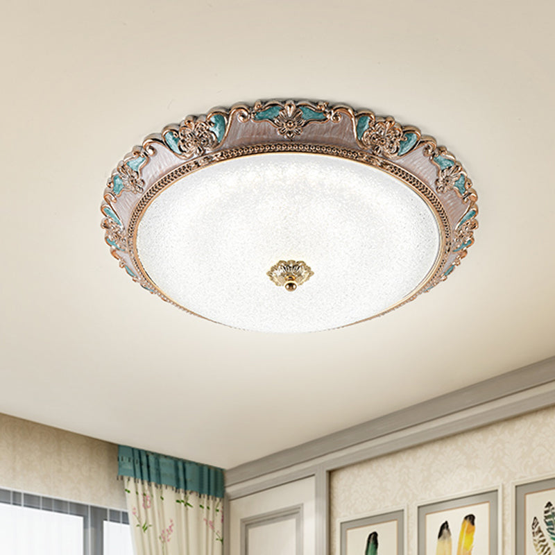 Farmhouse Dome Shade Flushmount Lamp - 14/16/19.5 Width Gold/Brown Frosted Glass Led Ceiling Flush