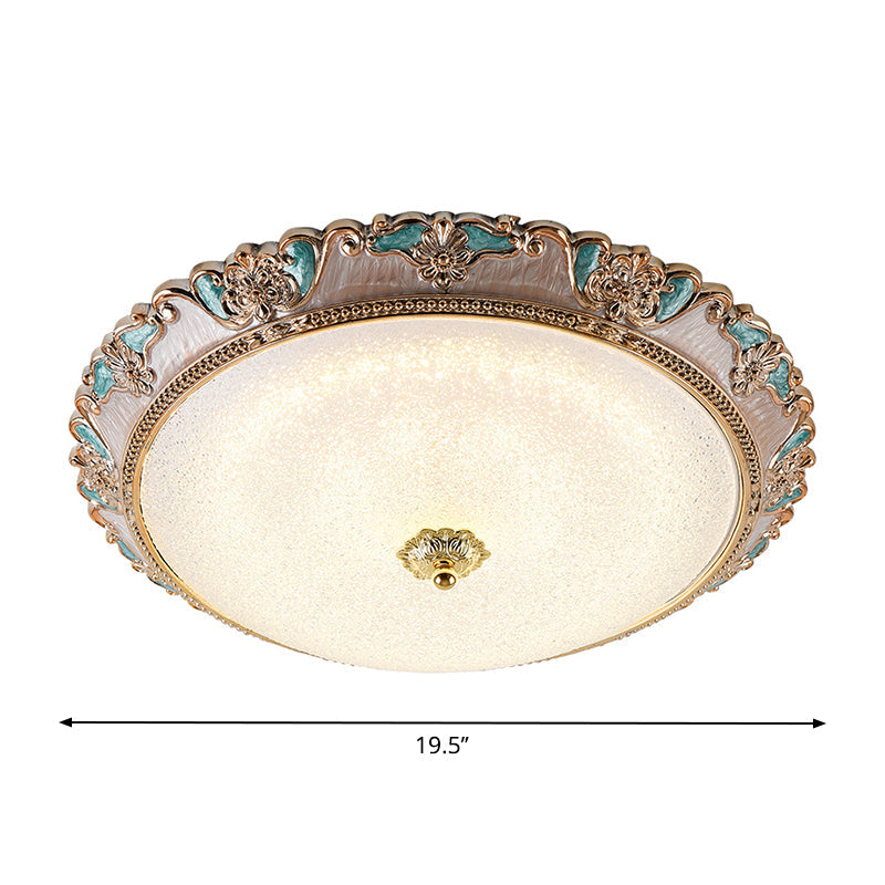 Farmhouse Dome Shade Flushmount Lamp - 14’/16’/19.5’ Width Gold/Brown Frosted Glass Led