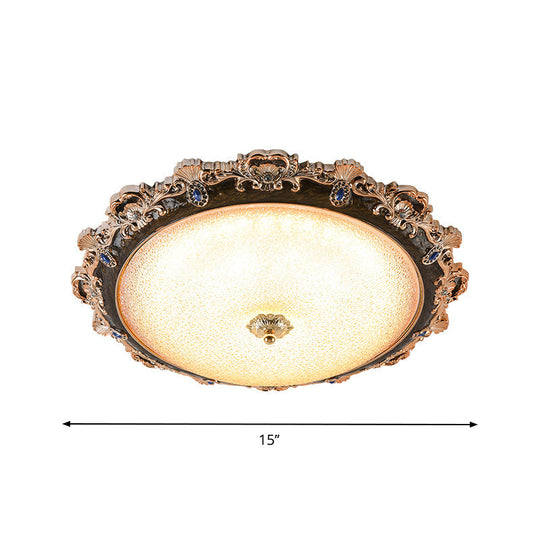 Farmhouse Seedy Glass Flush Lighting Fixture With Domed Shade - Led Brown Ceiling In Warm/White