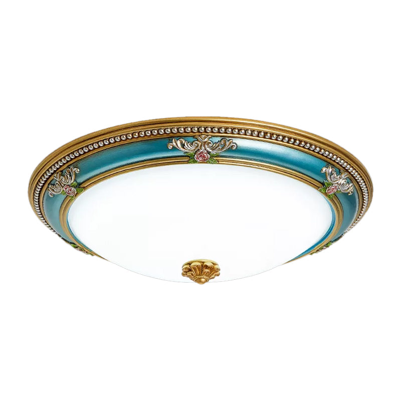 Led Flush Ceiling Lighting - Blue Glass Dome Shade Farmhouse Style Bedroom Mount 15/18/20.5 Width