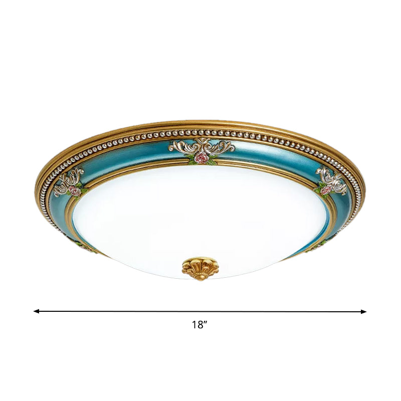 Led Flush Ceiling Lighting - Blue Glass Dome Shade Farmhouse Style Bedroom Mount 15’/18’/20.5’ Width