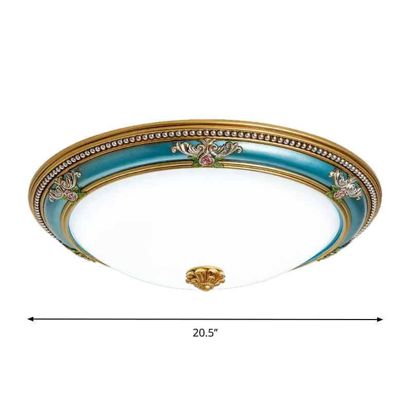 Led Flush Ceiling Lighting - Blue Glass Dome Shade Farmhouse Style Bedroom Mount 15’/18’/20.5’ Width
