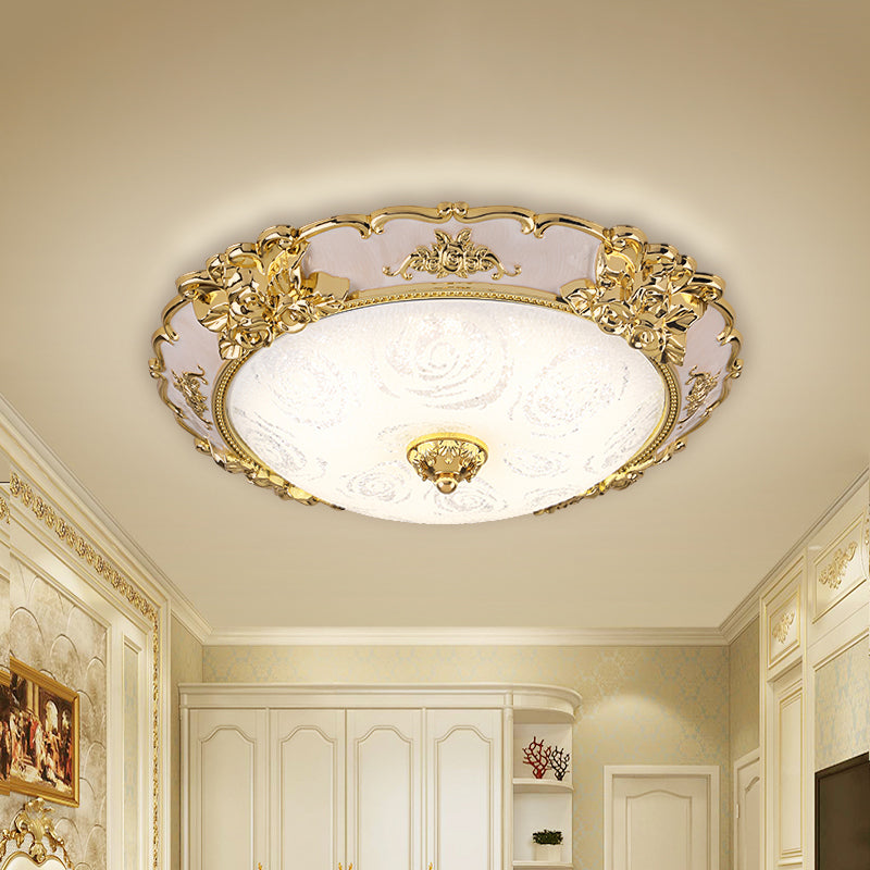 Country Textured Glass Flush Mount Light - Led Gold Bowl Living Room Lighting (12/16/19.5 W) / 12