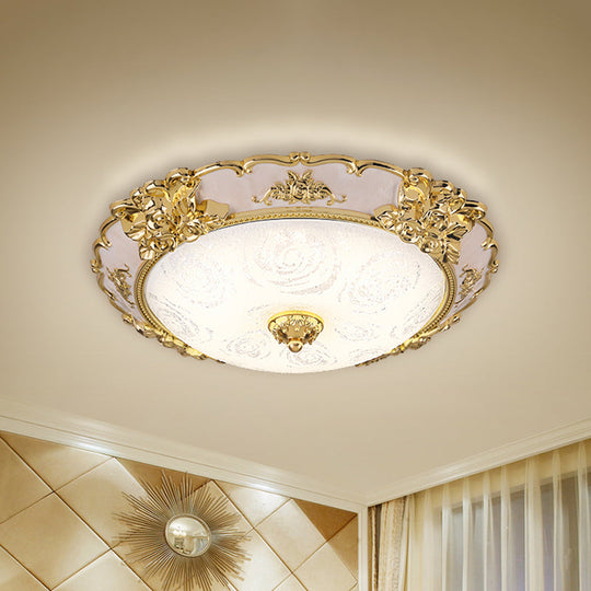 Country Textured Glass Flush Mount Light - Led Gold Bowl Living Room Lighting (12/16/19.5 W)