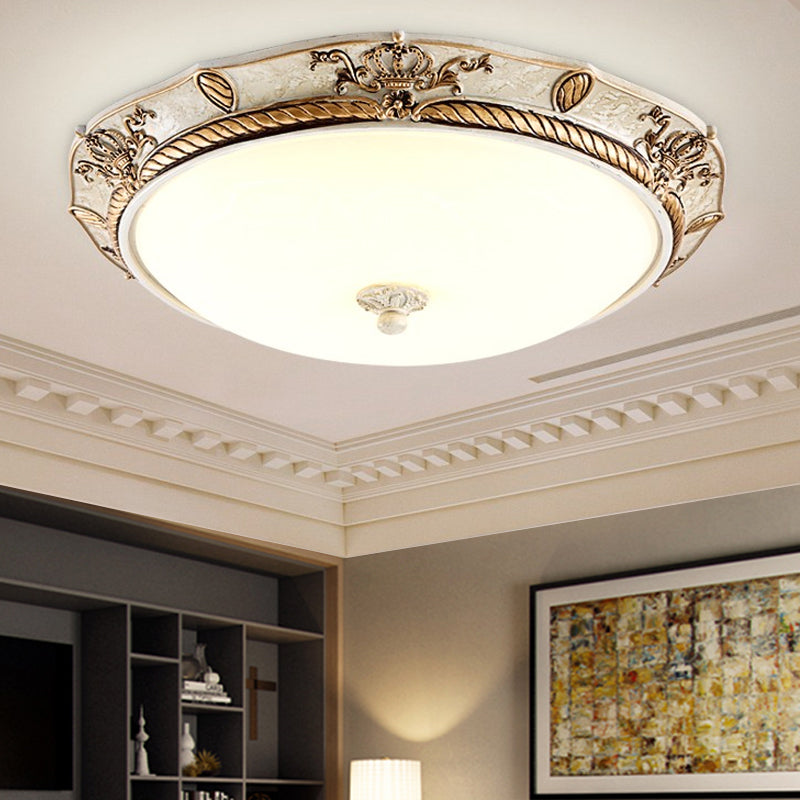16’/19.5 W Vintage Led Ceiling Mount Light Fixture With Milky Glass Dome Shade (White/Gold) For