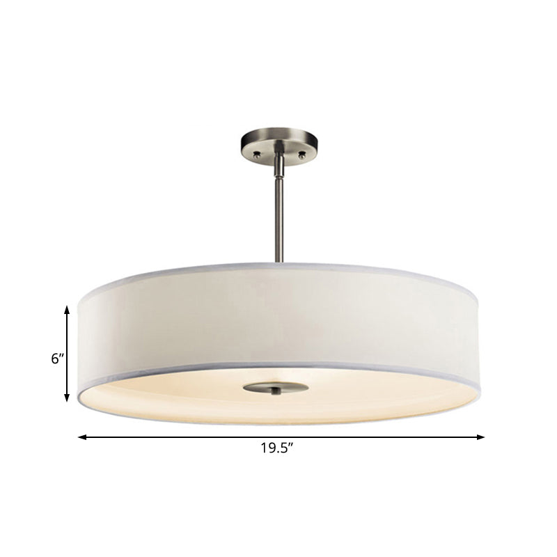 Modern White Fabric Drum Pendant Light With Led Available In 3 Sizes