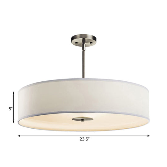 Modern White Fabric Drum Pendant Light With Led Available In 3 Sizes