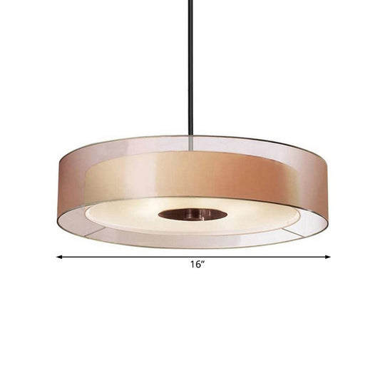 Coffee Fabric Drum Pendant Light: Modern Led Ceiling Fixture In 3 Different Sizes