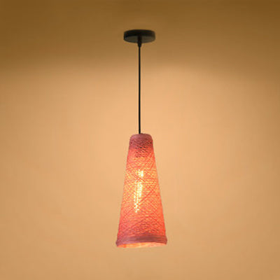 Contemporary Rattan Pendant Lamp | Handmade 1-Light Hanging Blue/Brown Cone Shade