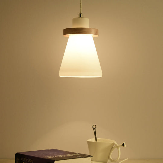 White Tapered Shade Hanging Lamp - Simple Style Milk Glass Pendant Lighting For Office