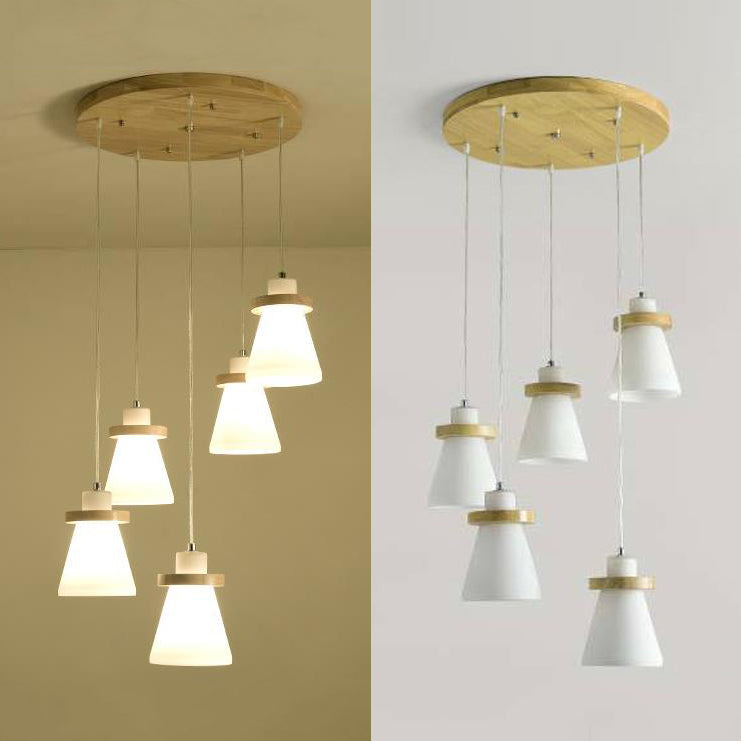 White Tapered Shade Hanging Lamp - Simple Style Milk Glass Pendant Lighting For Office