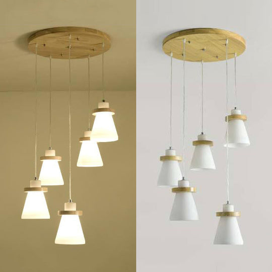 White Tapered Shade Hanging Lamp - Simple Style Milk Glass Pendant Lighting For Office