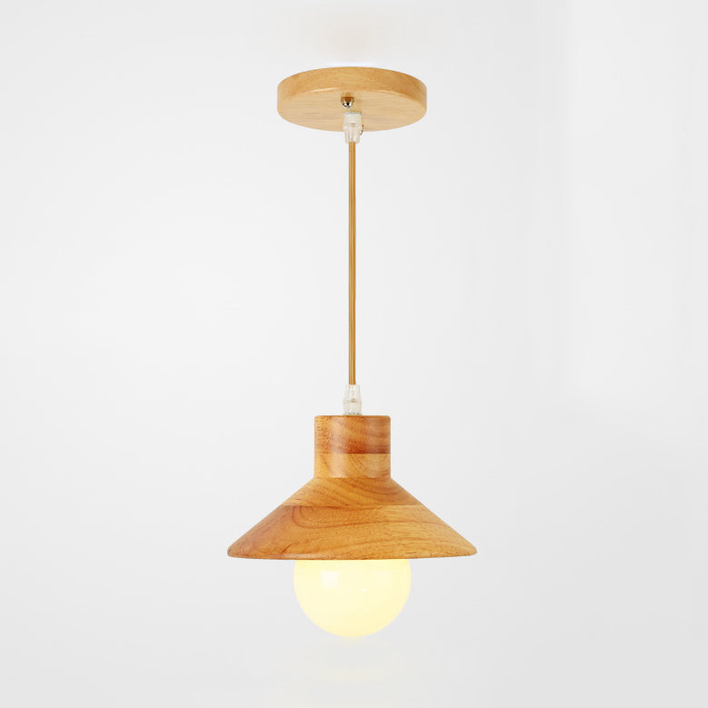 Modern Wooden Pendant Light In Beige For Kid Room - Coolie Shade Hanging With Linear/Round Canopy 1
