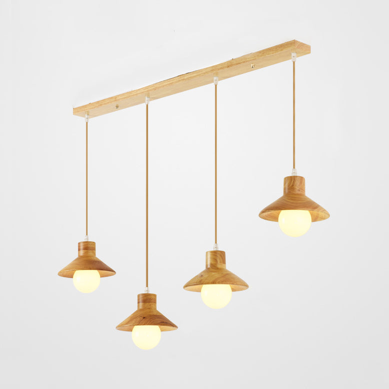 Modern Wooden Pendant Light In Beige For Kid’s Room - Coolie Shade Hanging With Linear/Round