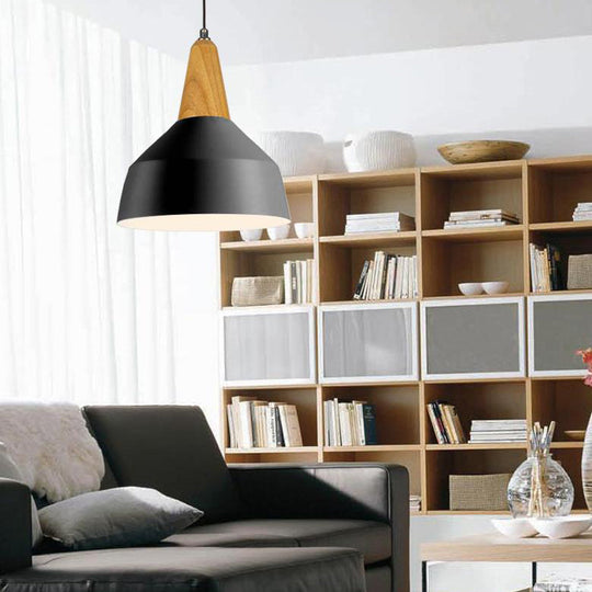 Stylish Nordic Pendant Light For Study Room - Aluminum & Wood Suspension