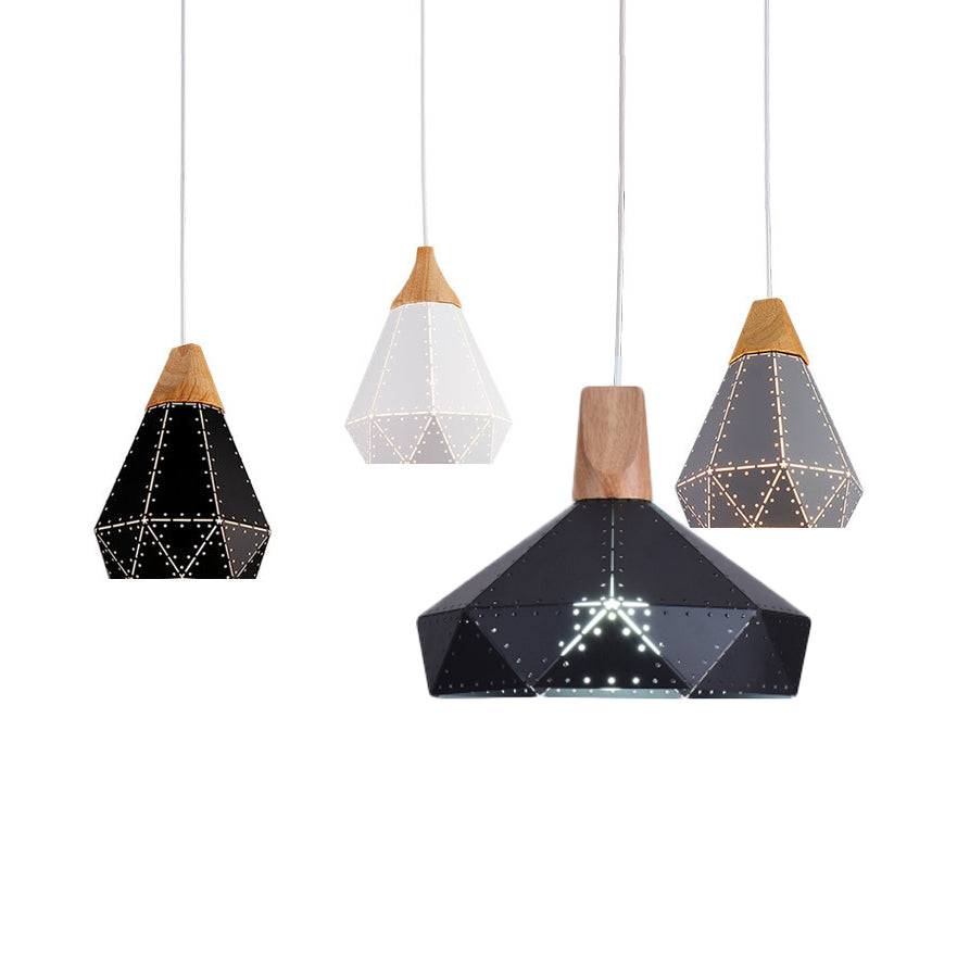 Modern Monochrome Pendant Light - Metallic Diamond Shape In Black/Grey/White 1 – Ideal For