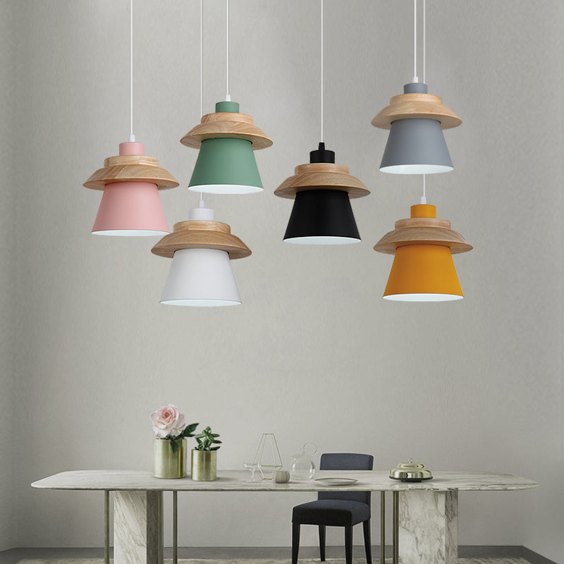 Asian Style Pendant Light With Wood Deco Metal - Coolie Shade Stairway Hanging 1