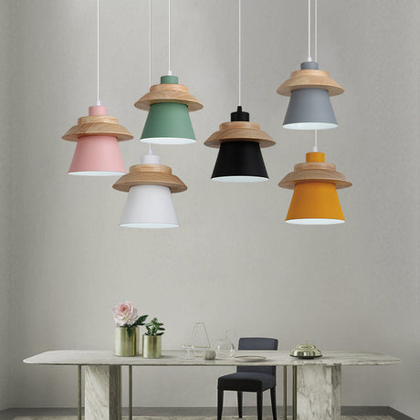 Asian Style Pendant Light With Wood Deco Metal - Coolie Shade Stairway Hanging 1