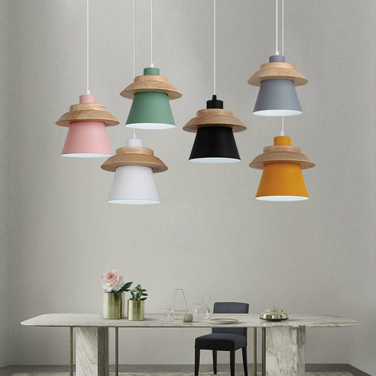 Asian Style Pendant Light With Wood Deco Metal - Coolie Shade Stairway Hanging 1