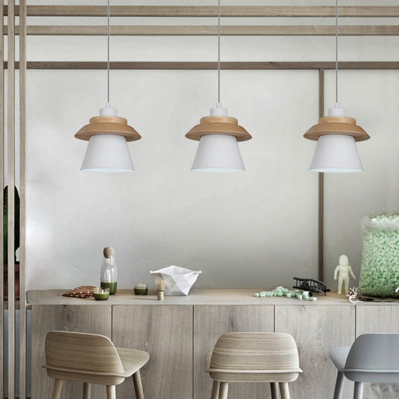 Asian Style Pendant Light With Wood Deco Metal - Coolie Shade Stairway Hanging 1