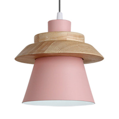 Asian Style Pendant Light With Wood Deco Metal - Coolie Shade Stairway Hanging 1 Pink