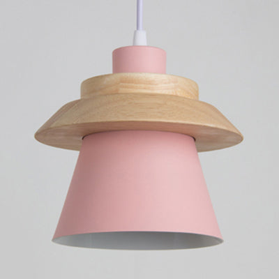 Asian Style Pendant Light With Wood Deco Metal - Coolie Shade Stairway Hanging 1