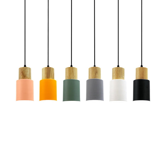 Modern Metal And Wood Hanging Lamp - 1 Light Pendant For Office Hallways
