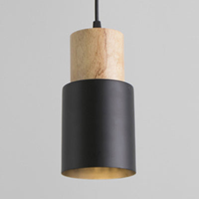 Modern Metal And Wood Pendant Light For Office Or Hallway With 1 Cylindrical Hanging Lamp