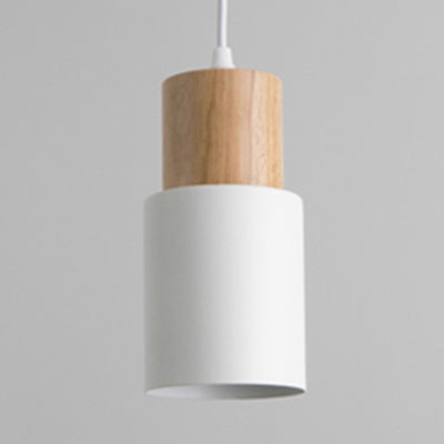 Modern Metal And Wood Pendant Light For Office Or Hallway With 1 Cylindrical Hanging Lamp