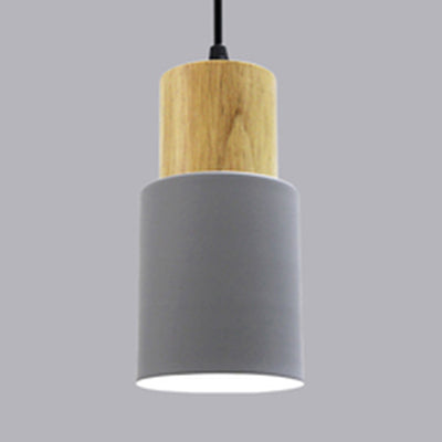 Modern Metal And Wood Hanging Lamp - 1 Light Pendant For Office Hallways Grey