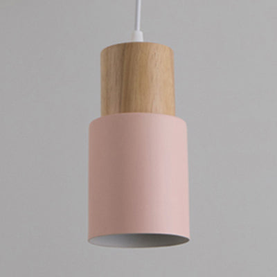 Modern Metal And Wood Pendant Light For Office Or Hallway With 1 Cylindrical Hanging Lamp