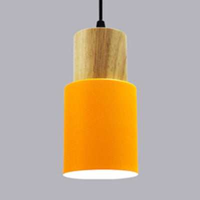 Modern Metal And Wood Hanging Lamp - 1 Light Pendant For Office Hallways Yellow