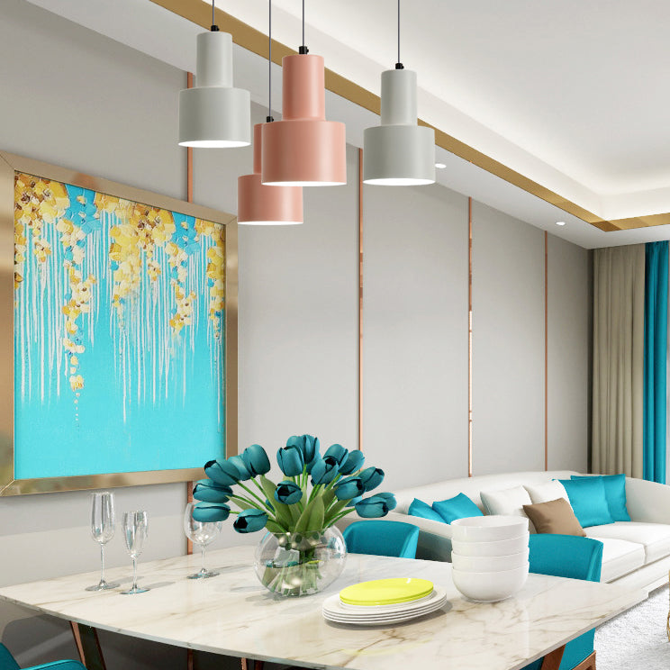 Macaron Loft Pendant Ceiling Light - Metallic Cylinder Design For Meeting Room