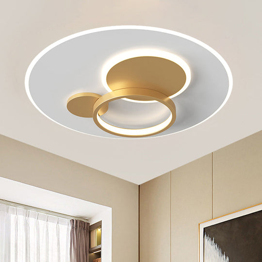 Circle Flush Mounted Led Light Fixture - 16/19.5 Diameter Simple Metal Design Black/Gold Finish