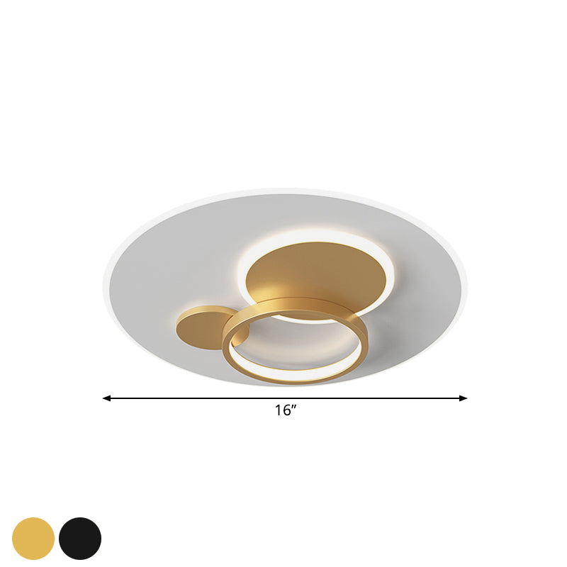Circle Flush Mounted Led Light Fixture - 16/19.5 Diameter Simple Metal Design Black/Gold Finish