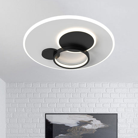 Circle Flush Mounted Led Light Fixture - 16/19.5 Diameter Simple Metal Design Black/Gold Finish