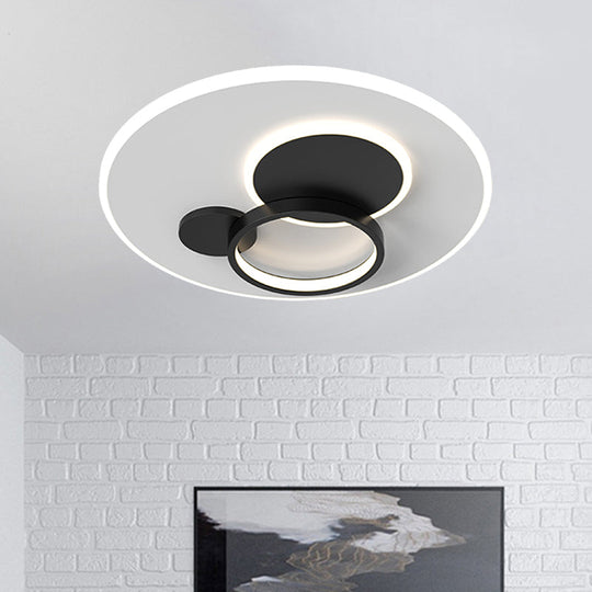 Circle Flush Mounted Led Light Fixture - 16/19.5 Diameter Simple Metal Design Black/Gold Finish