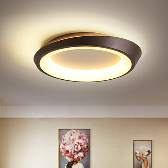 Modern Round Metallic Led Flush Mount Bedroom Light In Gold/Coffee With Warm/White Glow
