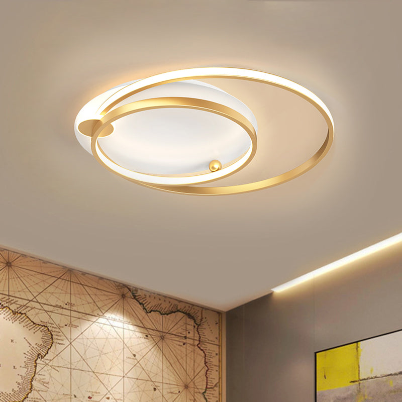 Modern Dual Hoop Metal Ceiling Flush Led Mount In Black/Gold 18/21.5 - Warm/White Light Gold / 18