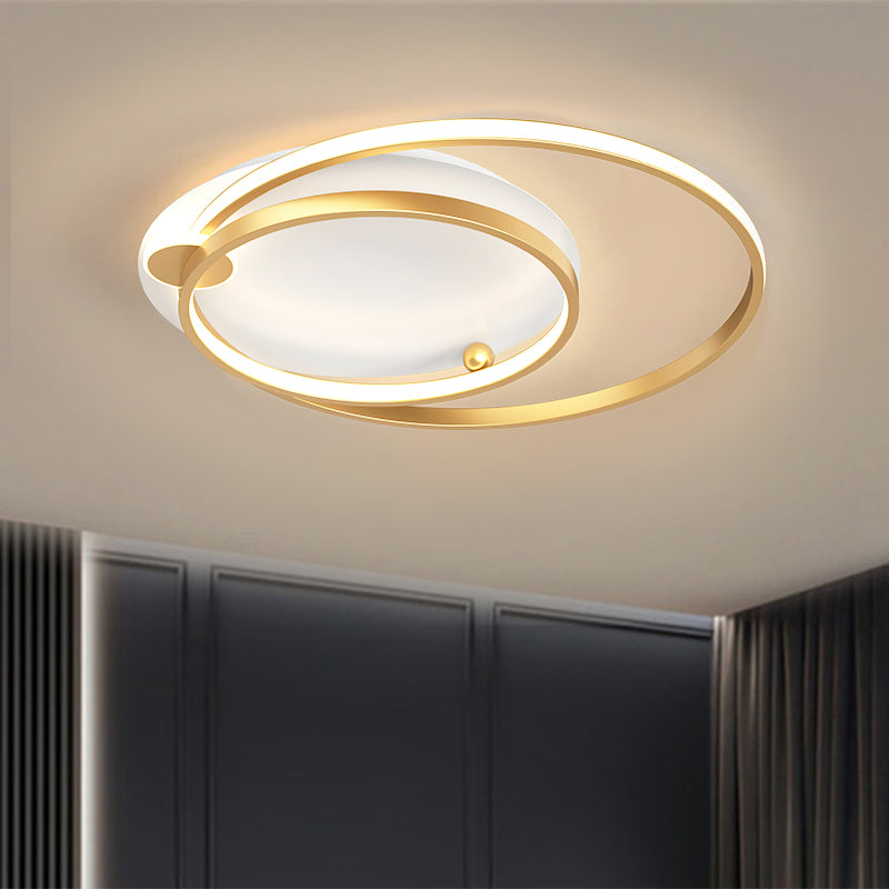 Modern Dual Hoop Metal Ceiling Flush Led Mount In Black/Gold 18’/21.5’ - Warm/White Light