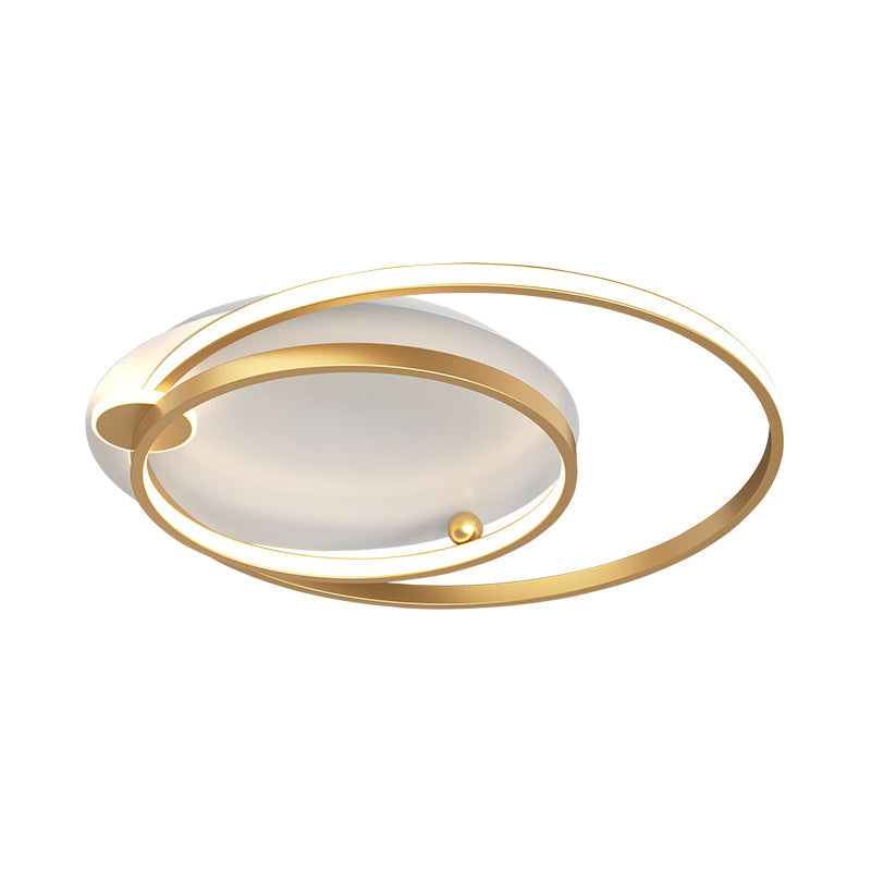 Modern Dual Hoop Metal Ceiling Flush Led Mount In Black/Gold 18’/21.5’ - Warm/White Light