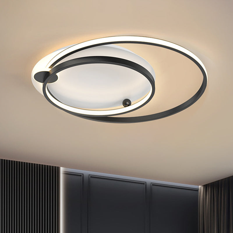 Modern Dual Hoop Metal Ceiling Flush Led Mount In Black/Gold 18/21.5 - Warm/White Light Black / 18