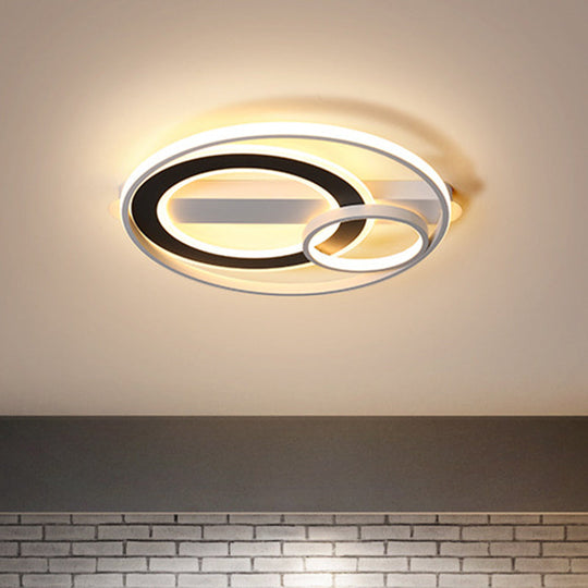 Halo Ring Modern Black-White Led Ceiling Lamp Fixture - Metallic Flush Lighting In Warm/White Light