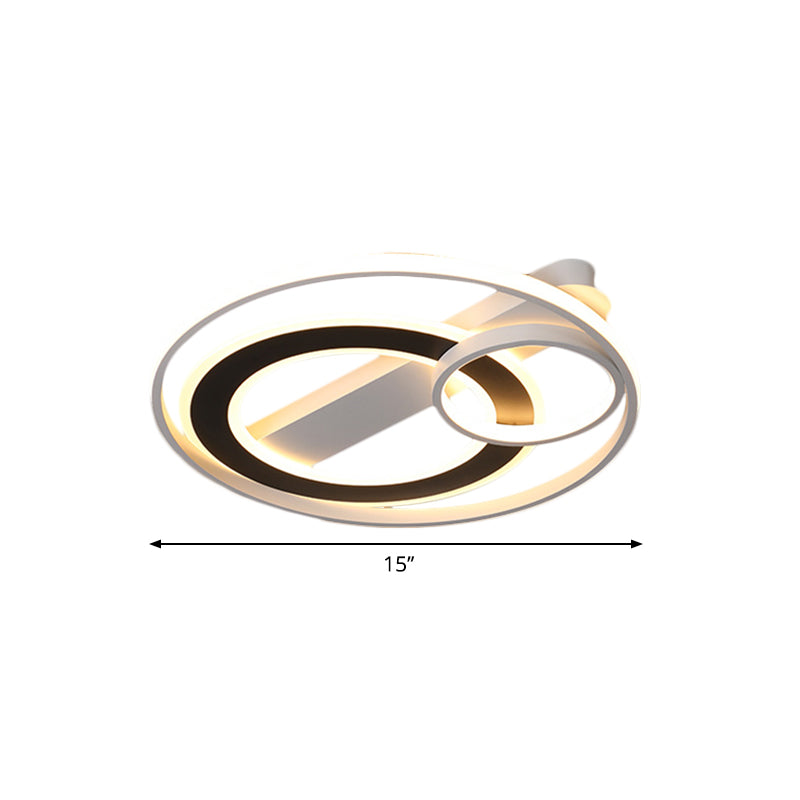 Halo Ring Modern Black-White Led Ceiling Lamp Fixture - Metallic Flush Lighting In Warm/White Light